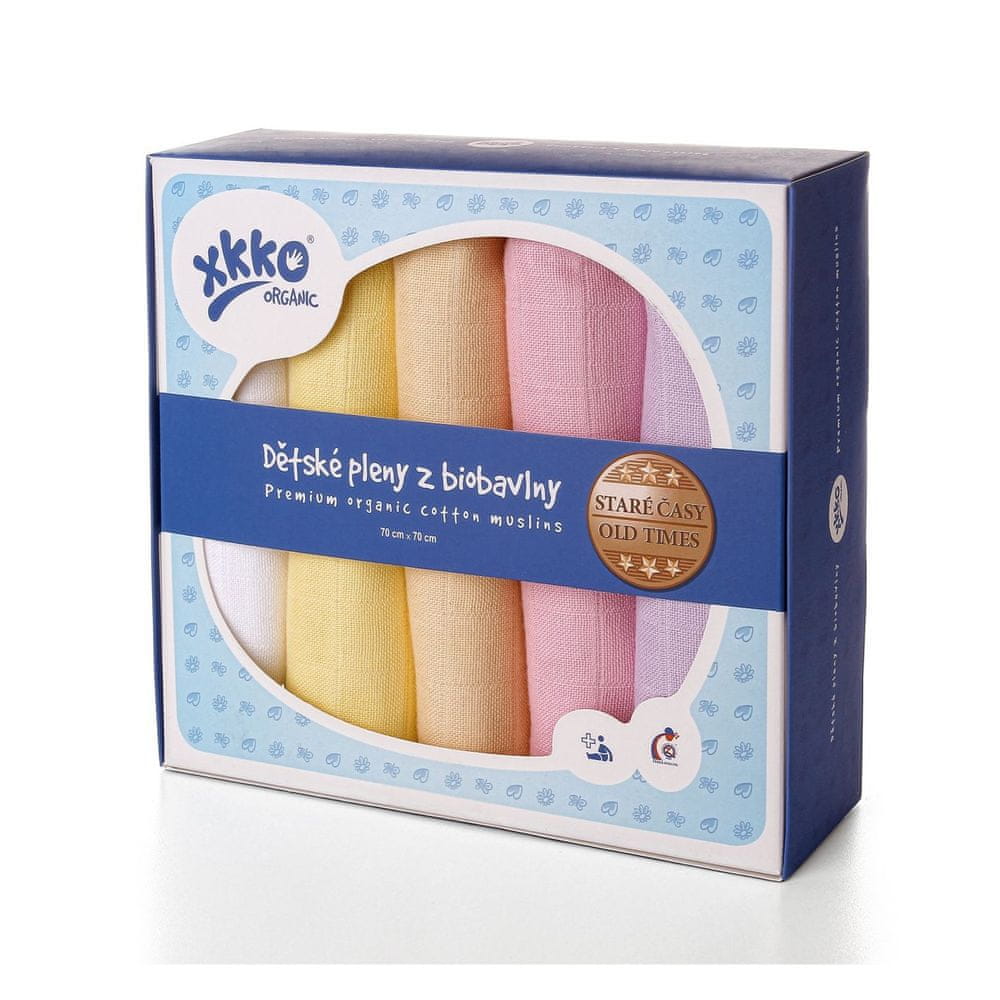 XKKO Biobavlnené plienky 70x70cm - 5ks, Staré časy Pastels for Girls